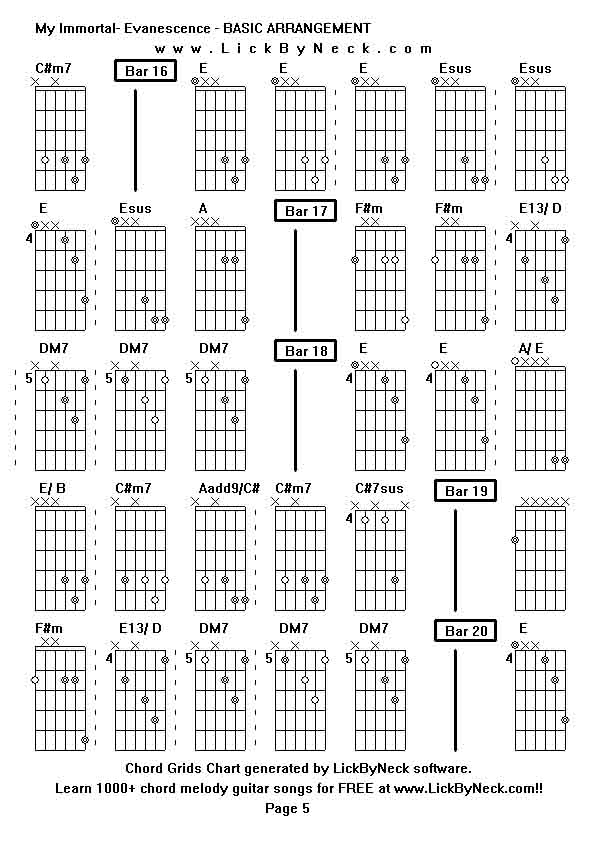 Chord Grids Chart of chord melody fingerstyle guitar song-My Immortal- Evanescence - BASIC ARRANGEMENT,generated by LickByNeck software.